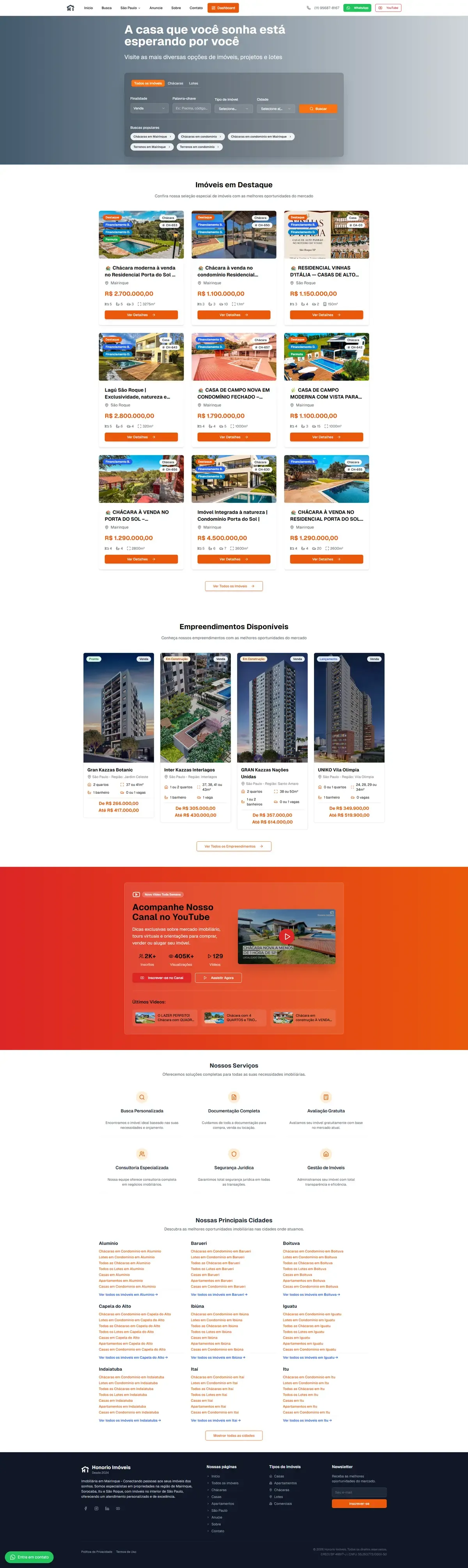 Captura de tela completa do site Honorio Imóveis
