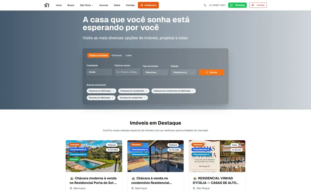 Captura de tela do site Honorio Imóveis