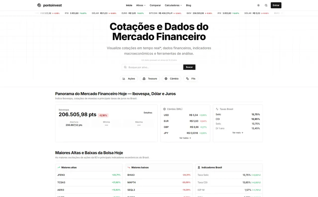 Captura de tela do site Ponto Invest